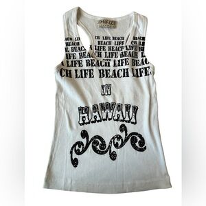 VINTAGE 90S JOHN F GEE HAWAII WHITE BLACK TANK TOP SIZE SMALL WOMENS